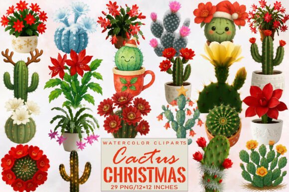 Download Watercolor Christmas Cactus Clipart - Premium Resources