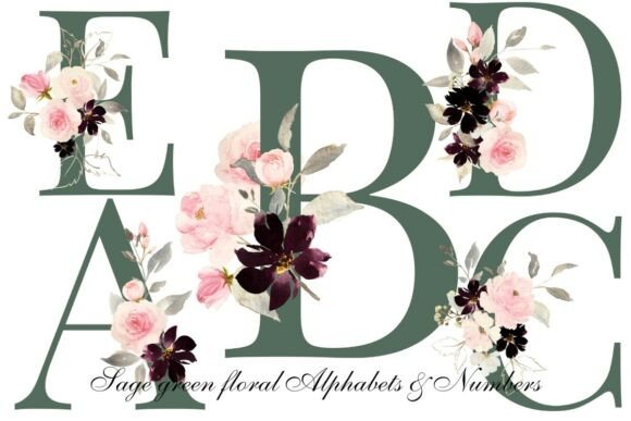 Download Sage Green Floral Alphabet &amp; Number PNG - Green Collection