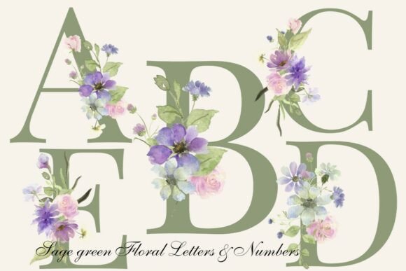 Download Sage Green Floral Alphabet &amp; Numbers PNG - Green Collection