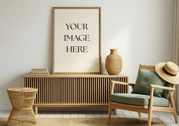 Download Boho Wood Frame Mockup - Green Armchair - Green Collection