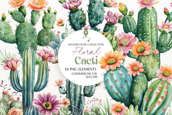 Download Floral Cactus Clipart Sublimation - Premium Bundle
