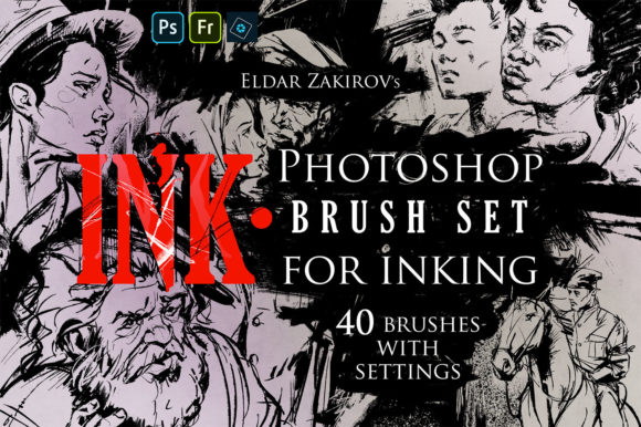 Download INK. 40 Photoshop Brushes + Action - Brush Collection