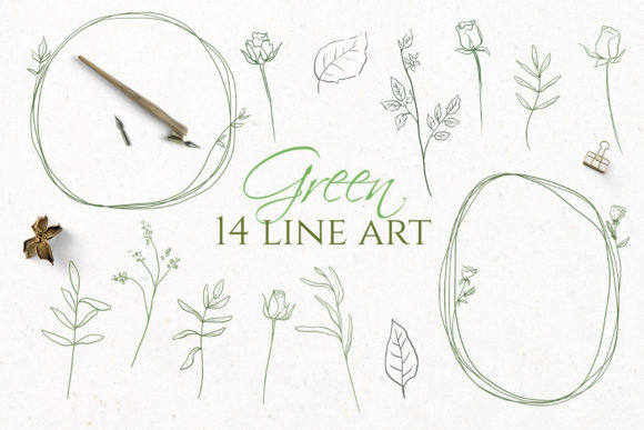 Download Green Floral Line Art - Green Collection