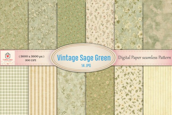 Download Vintage Sage Green Floral Digital Paper - Green Collection