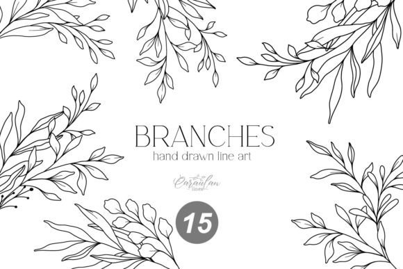 Download GREENERY LINE DRAWING, Floral Line Art - Green Collection