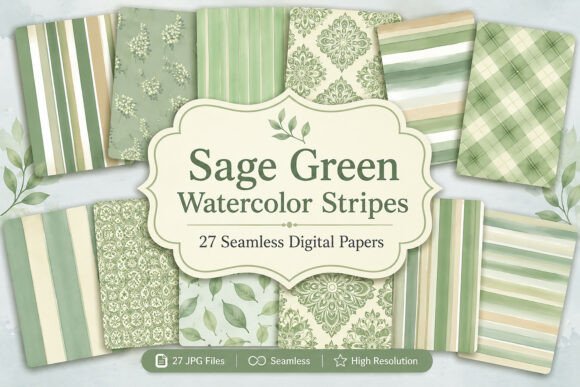 Download Sage Green Watercolor Stripes Digital - Premium Resources